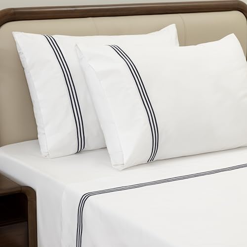 Dreamology Cotton Percale Sheets Set, Full Size,100% Cotton Percale Sheets, Cool, Soft, Breathable & Crisp Bedsheet & Pillowcase Sheet Sets, Full Sheet Set with Deep Pocket Up to 16 Inches (Blue)