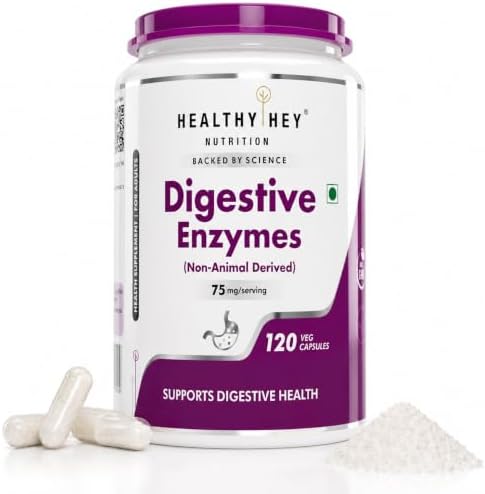 HealthyHey Nutrition Digestive Enzymes Capsules - Amylase, Lipase, Protease, Multi-Enzyme Complex Tablet - 120 Vegetable Capsules