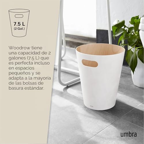 Miniatura 5 de Umbra Woodrow Cesto De Basura, Con Capacidad De 7.5 L, Blanco Natural