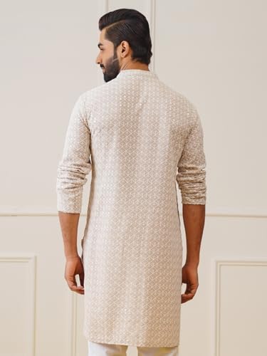 Image of Jompers Men's Pure Cotton Regular Fit Casual Sequin Embroidered Kurtas