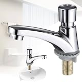 MoSundi Grifo de lavabo cromado con cierre automático - Control de agua fría - Botón pulsador - Con interfaz G1/2