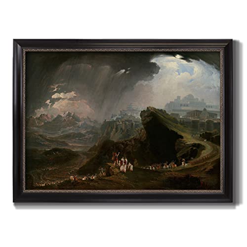 Renditions Gallery Canvas Art Decor Joshua Commanding Sun to Stand Still Abstract Art Wall Hanging Prints by John Martin for Bedroom Dining Living Room Office Home Kitchen Wall Decor - 29X41 - Ebony & Gold Framed - LT499