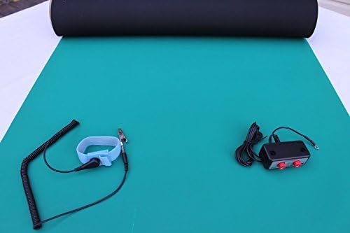 2 Layer Rubber ESD Anti-Static Hi-Temp Mat Kit with Dual Bench Grounding/Wrist Strap (24" x 36") - Green