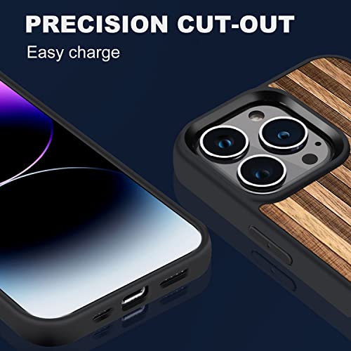 Jubeco Iphone 14 Pro Max Case Wood, Natural Slim Eleghant Wooden Protective Cover With Rubber Bumper For Iphone 14 Pro Max – 6.7 Inch. (American Flag-Walnut) #TOP2