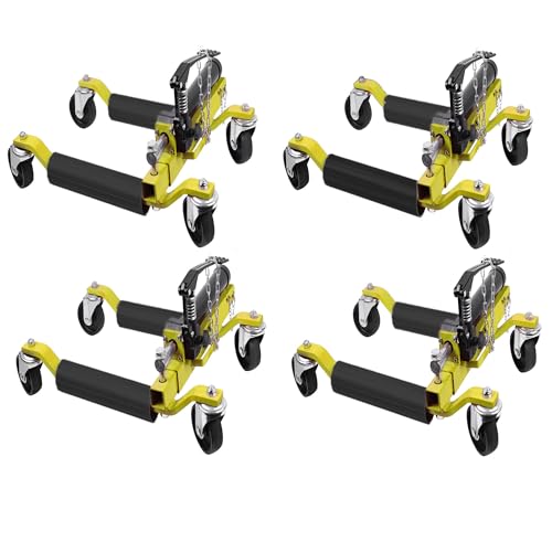 GarveeTech 4 Pcs Car Wheel Dolly with Hydraulic Tire Jack, 1500 LBS Capacity Trailer Dolly for Vehicle Positioning for Truck RV Trailer, Yellow, 4 Pac