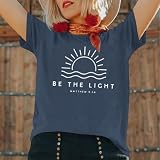 Sulayesh Christian Be The Light Shirts for Women Bible Verse Shirts Jesus Religious Faith Tshirts Inspirational Tees Tops (Navy Blue,M)