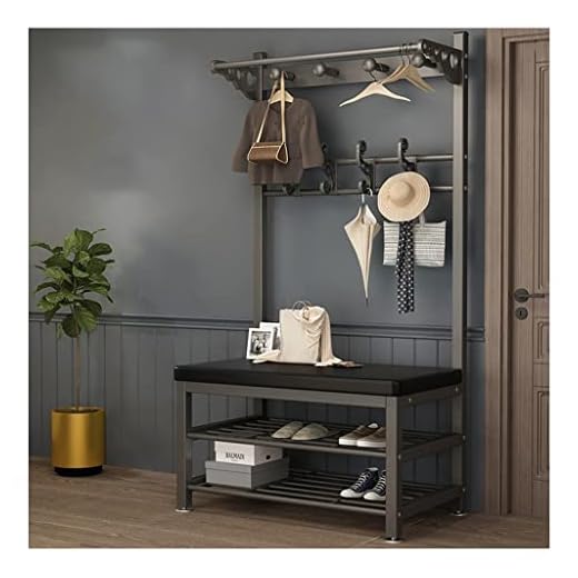 Exquisito Perchero para Ropa, Banco de Zapatos, Perchero, Perchero, Perchero, Perchero de Metal, Banco de Zapatos, Entrada 3 en 1 con 10 Ganchos y Zapatero de 2 Niveles, Organizador de Estan