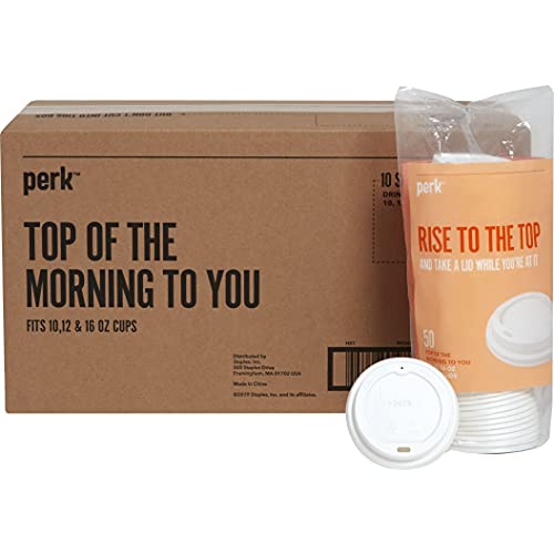 Perk Plastic Hot Cup Lids, 10/12/16 oz, White