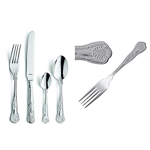 Amefa 621000WF19G24 Vintage Kings 24 Piece 6 Person Cutlery Set - Gift Boxed(Silver) & Olympia D68612X Kings Dessert Fork 184mm 18/0 Stainless Steel Cutlery Kitchen