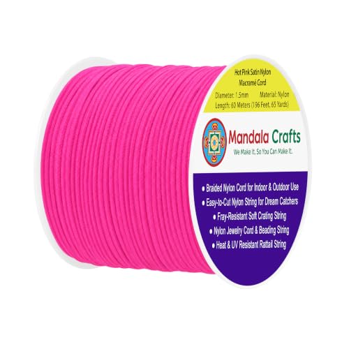 Mandala Crafts 1.5mm Hot Pink Rattail Nylon Satin Cord for Jewelry Making