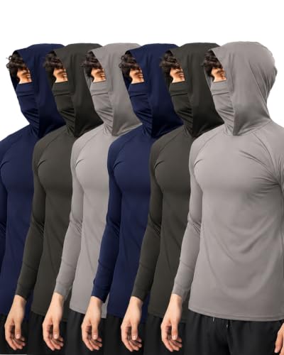 OKP STUDIO - OKP STUDIO Men's Sun Protection Fishing Hoodie with Face Mask – Pack of 6, Grey - Best Deal on Amazon