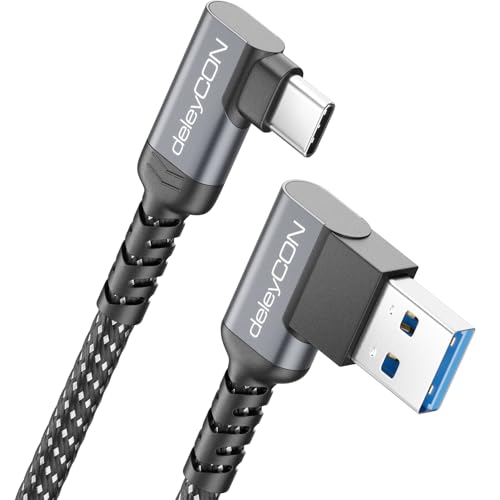 deleyCON 0,5m USB-A auf USB-C Kabel Kurz 2x Winkel USB 3.0 5Gbps (USB 3.2 Gen1) 90 Grad - Ladekabel Datenkabel f&uuml;r Smartphone Tablet Notebook Kamera HDD SSD Externe Festplatte Usw.