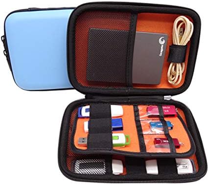 GHKJOK Electronics Accessories Carry Pouch Bag Organiser Travel Case for Kindle TV Stick Gadgets Cables 3.5” 2.5” External Hard Drive U Disk with Elastic Straps & Double Zipper – Blue