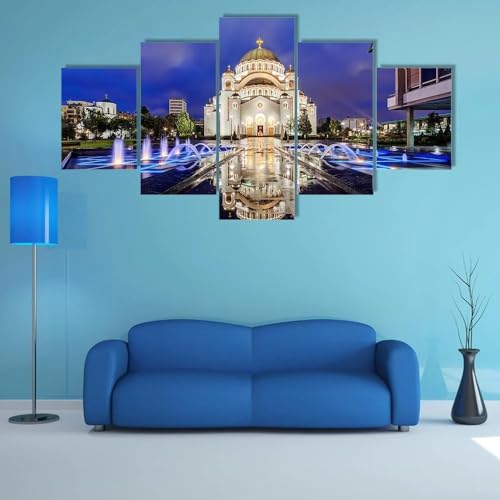 Tableau temple Saint Sava Belgrade 5 parties de 200x100 cm avec impression sur toile