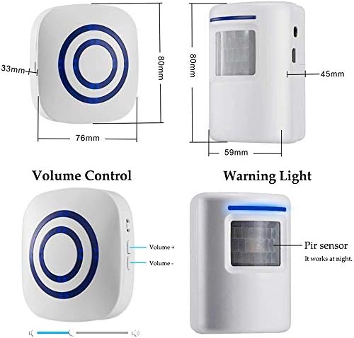 Wireless Home Security Driveway Alarm,Motion Sensor Alarm Outdoor Chime Kit with 1 Plug-in Receiver and 2 PIR Motion Sensor Detector Alert for Business Home Office Shop, LED Indicators