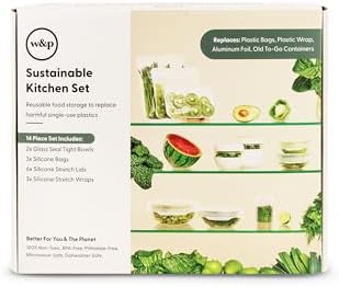 W&P Sustainable Kitchen Set, 14 Pieces (Seal Tight Bowls, Silicon...