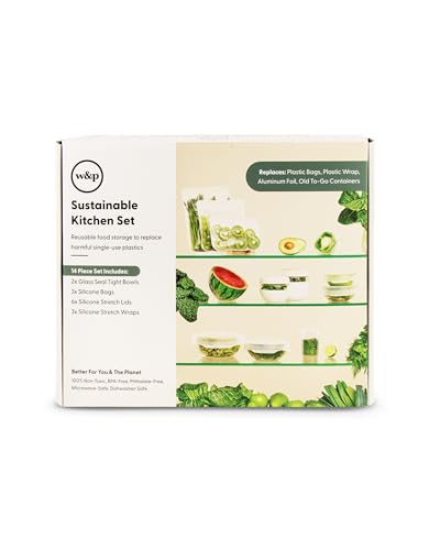 W&P Sustainable Kitchen Set, 14 Pieces (Seal Tight Bowls, Silicone