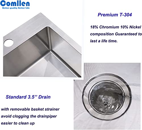 Comllen 15 X 15 Inch Top-Mount Stainless Steel Drop In Bar Sink, Single Basin Small Kitchen Sink For Outdoor Wet Bar Prep Rv Yard Office Laundry Utility With Drain #TOP3