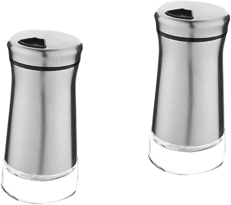 MAGICLULU 2pcs Stainless Steel and Glass Seasoning Jar for Home and Restaurant Use Spice Container for Pepper Salt and Other Condiments Kitchen Accessory