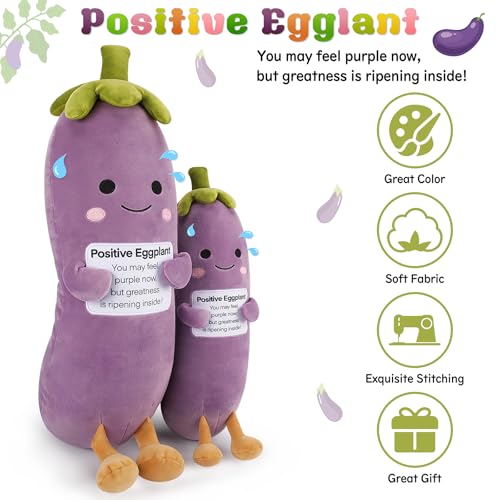 Positive Eggplant Pickle,Pickle Stuffed Animal-12.6” Plush Eggplant Stuffed Animal with Positive Words,Kawaii Plush Toys Vegetable Plushies Pillow,Birthday Gifts for Kids Adults,1pcs — view 4
