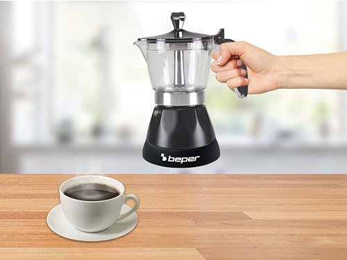Miniatura 9 de Beper Bc.040n Cafetera Eléctrica - Moka Pot Eléctrica, 3 Tazas De Capacidad, Reductor De 1 Taza, Auto-Off, Mantiene La Temperatura Durante 30 Min, Negra