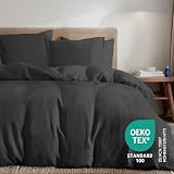 Dreamzie Zestaw pościelowy 155x220 Bawełna perkalowa - Ciemnoszary - Poszewka na kołdrę 155x220 i 2x Poszewka na poduszkę 80x80 cm