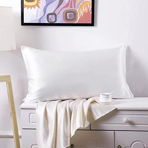 tenn well 2 Pack Mulberry Silk Pillowcase for Hair and Skin, Both Sides 100% Pure Silk Pillowcase 19 Momme Soft Smooth Pillow Casing with Hidden Zipper (Standard 51 x 76cm, White)