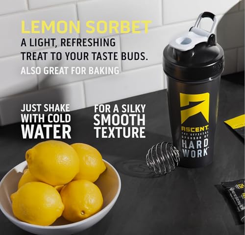 Image of Ascent 100% Whey Protein Powder - Post Workout Whey Protein Isolate, Zero Artificial Flavors & Sweeteners, Gluten Free, 5.5g BCAA, 2.6g Leucine, Lemon Sorbet 1.7 lb