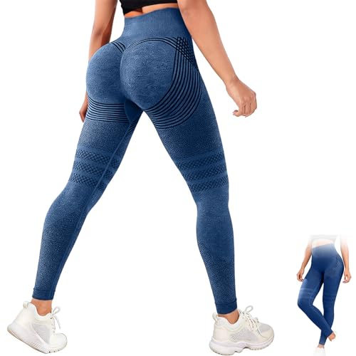 DVDVBOOM 3D Compression Leggings Women High Waist Anti Cellulite Leggings Workout Bum Scrunch Butt Lift Leggings Gym Trousers Womens (UK Alpha L Regular Regular Navy)