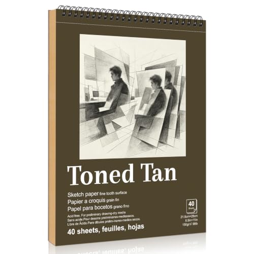 8.5 x 11 in Toned Tan Sketchbook, 150gsm Spiral Toned Paper Sketch Book | Acid-free Tan Drawing Pad for Pencil, Charcoal, Colored Pencils, White Gel Pens, Ideal for Beginners Artists & Gift