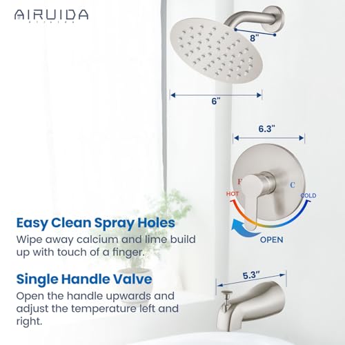 Airuida Shower Faucet Set with Tub Spout,6" Bathtub Faucet-Brushed Nickel by Airuida - Used condition - Image 4