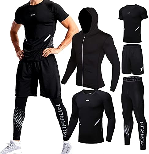 BOOMCOOL Men Fitness Workout Clothing Gym Running Compression Pants Shirt Top Long Sleeve Jacket Set