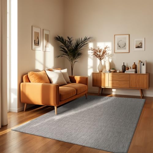 TT Home Teppich Für Outdoor Küchenteppich Balkon Terrasse Unifarbenes Design Modern, Farbe:Grau, Größe:160x220 cm