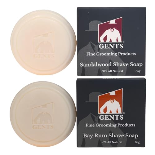G.B.S Men's Shaving Soap 97% All Natural Enriched With Shea Butter and Glycerin, Creates Rich Lather Form, 3 Oz Each Pack of 2 (1 Sandalwood Round Shaving Soap, 1 Bay Rum Shaving Soap)