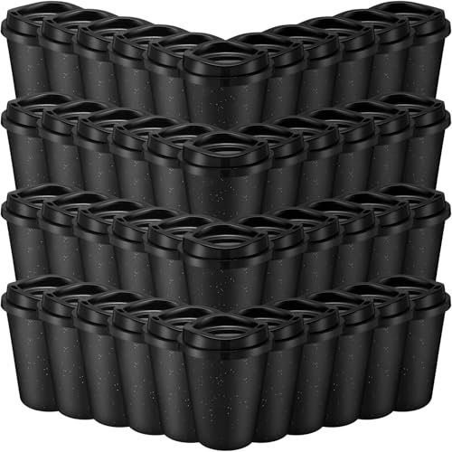 Honeydak 45 Pack 12 oz Reusable Coffee Cups with Lids Portable Tea Cups Reusable Hot Coffee Mugs Tumblers Bulk Plastic Tumblers Travel Drinks Mugs for Hot and Cold Drinks (Black,Stylish)