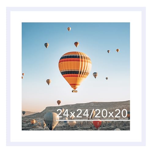 Image of JCJMY 24x24 Picture Frame White with 20x20 Mat, Display Photo 20x20 with Mat or 24 x 24 Without Mat, Wall Hanging Large 24x24 Poster Frame with Shatter Resistant Plexiglass, White