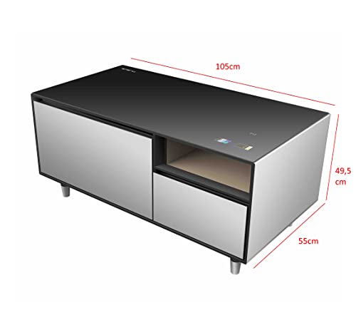 Emerio MusicFridge - Kombination aus Getränkekühler (68L) mit Gefrierfach (14L), Soundbar und Lounge-Tisch, Bluetooth, 2xUSB, 1x USB-C, klangvoller Sound, Sensortasten, gehärtete Glasoberfläche