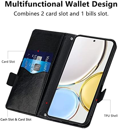 Honor Magic 4 Lite / Honor X9 Case, Magnetic Leather Wallet Card Slots Phone Case, Flip Silicone TPU Bumper Protective Cover with Kickstand, Shockproof Book Case for Honor Magic4 Lite / Honor X9 Black