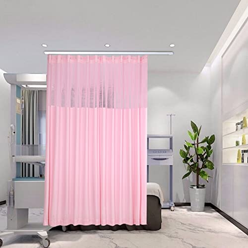 Medical Privacy Screen Room Divider Curtain with Flat Hooks, Hospital Curtain Hanging Medical Privacy Room Divider Cubicle Curtains Semi Sheer Curtains for Hospital, Medical Clinic, Lab, 9x8ft (Pink)