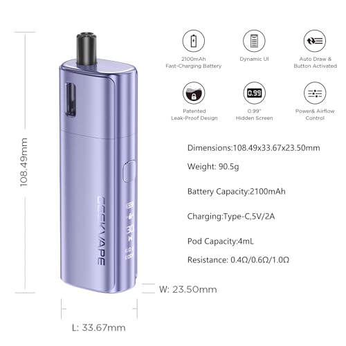 GEEKVAPE Soul 2 Pod Kit, Built-in 2100mAh Battery, MTL & RDL Vaping, Smart Mode, Adjustable Airflow, 0.99” Hidden Screen, 4ml Cartridge, Auto Draw/Button Activation,No Nicotine (Hafenblau)