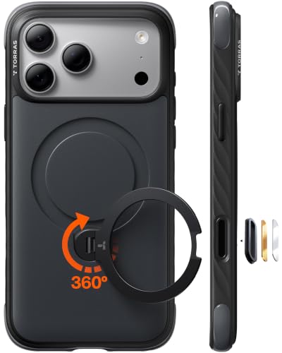 TORRAS Ostand Q3 Rugg für iPhone 17 Pro Max Hülle mit 360° Ständer, Schwarz