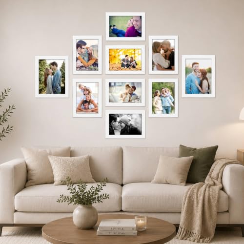 Image of Art Street Collage Photo Frame Set of 10 for Wall Decoration | White Synthetic Wood Frames | Family, Couple & Memory Gallery Wall Frame Set for Living Room, Bedroom & Hall