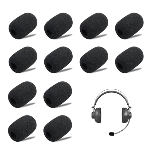 12 Pcs Headset Microphone Foam Covers, Head Mic Foam Cover, Dead Cat/Wind Muff, Microphone Muffler/Windscreen, For Lapel Mics Clip-On Mics, Classroom, Conference Room, News Interview (Black)