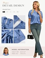 GRACE KARIN Damen Satin Bluse Kurzarm Elegante Sommer Party Oberteile Seidenbluse Business Top Graublau M – Ansicht 4