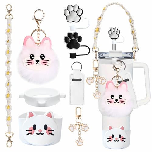 FRZSHENG 8Pcs Cat-Themed Cup Accessories for Stanley Tumbler, Includes Cat