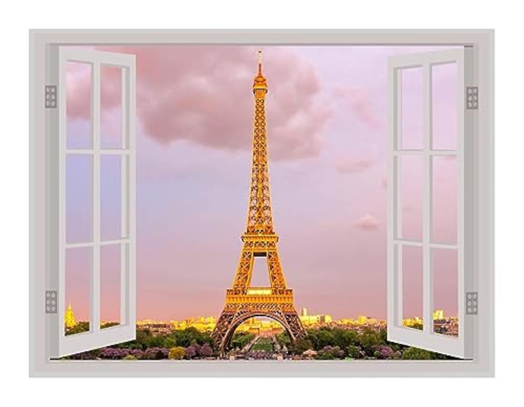 Colorful Eiffel Tower Window Illusion Wall Sticker