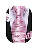 Barry.Wang Man Tie Sets Animal 63' Extra Long Necktie Silk Woven Handkerchief Cufflinks Festival Party Gift Pink Batman