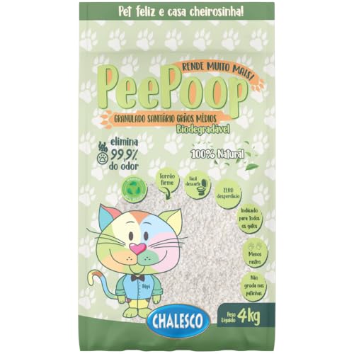 Chalesco Peepoop Areia Higiênica Biodegradável de Mandioca para Gatos Grãos Médios 4 kg