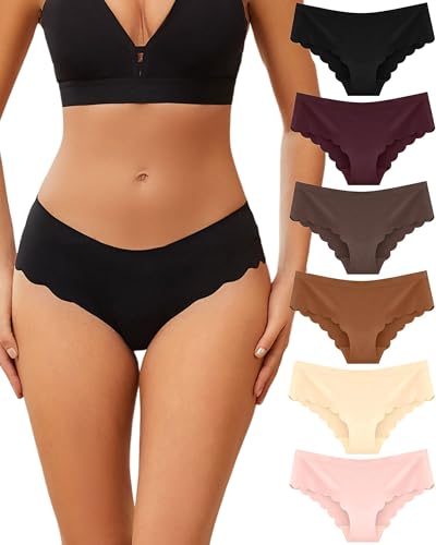 ALL OF SHE 6 Pack Unterhosen Damen Seamless Slips Wellenrand Nahtlose Unterwäsche Soft Frauen No Show Hipster Komfort Panties Multipack Atmungsaktiv S-XL