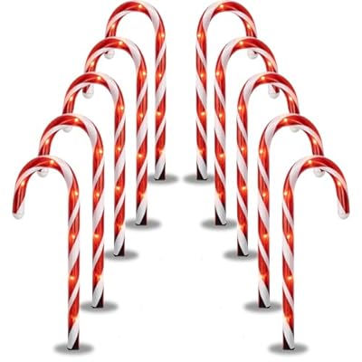 Dazzle Bright Set of 10 Christmas Candy Cane Pathway Markers Lights, 10.6" Connectable Christmas Walkway Stakes Lights with 60 Count Lights Decorations for Xmas Outdoor Indoor Yard Lawn Patio Decor